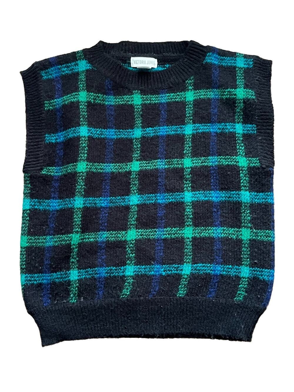 Vintage 90s Victoria Jones Plaid Wool Blend Sweater Vest